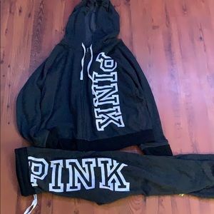 VS Pink black zip up hoodie and jogger set (OBO)